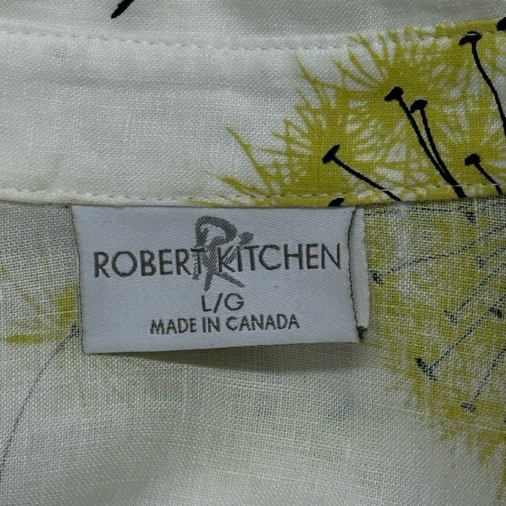 Robert Kitchen Women’s Sz L Linen Floral Blouse Button Up Shirt Dandelion Top - Picture 9 of 9